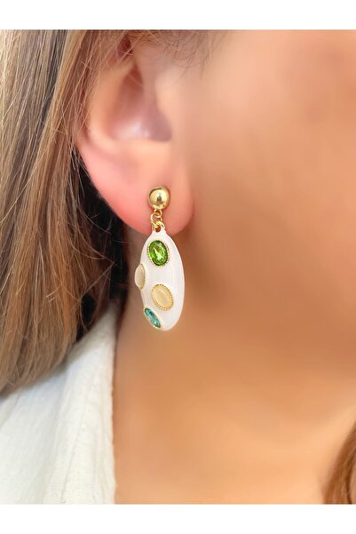 TAKİŞKO SALLANTILI DOĞAL TAŞLI SERAMİK TASARIM KÜPE