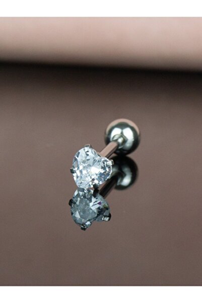 MORNEVA Kristal Beyaz Kalp Çelik Dil Piercingi