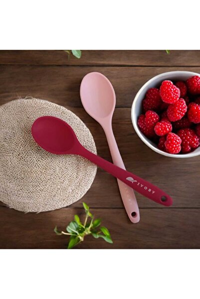 bavella 20 cm Set of 2 Heat Resistant Silicone Spoons Dark Powder Pink