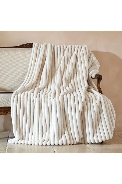 BALADI HOME Cream Color Rabbit Plush Blanket Double (Set 3 Pieces) 2 Pillows High Quality