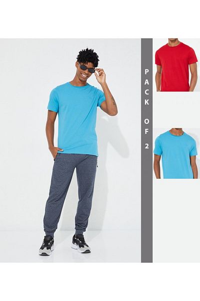Aeropostale Men's Blue Plain Crew Neck Short Sleeve T-Shirt