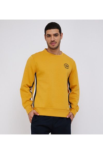 Aeropostale Men's Yellow Color Block Round Neck Sweatshirt