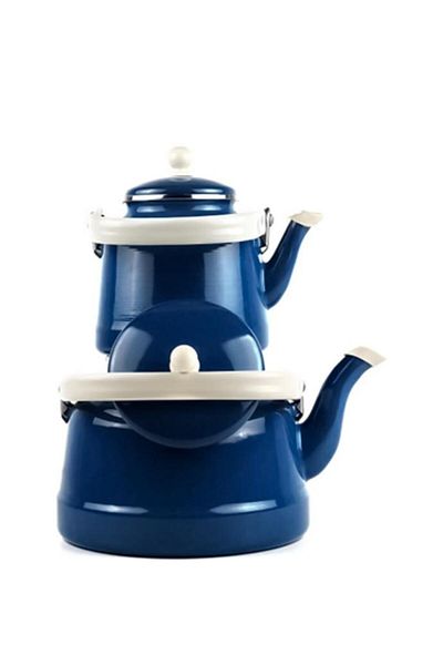 HomeTarz Flame Vintage Teapot Set - Enameled Teapot Set - Mega Size - 2.5 and 1.0 Liters