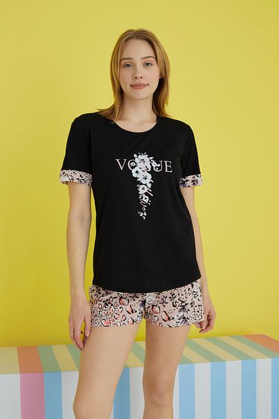 Siyah İnci Knitted Black Patterned Shorts Set