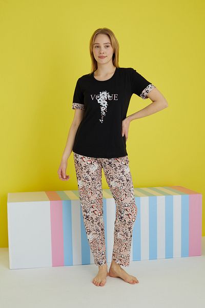 Siyah İnci Set pijamale tricotate cu model negru