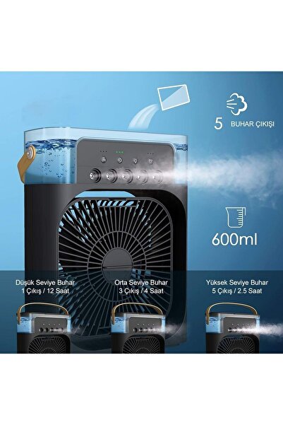 Genel Markalar Yeni Işıklı 600ml 5 Spreyli Vantilatör Buzlu Buharlı Mini Klima Mini Fan