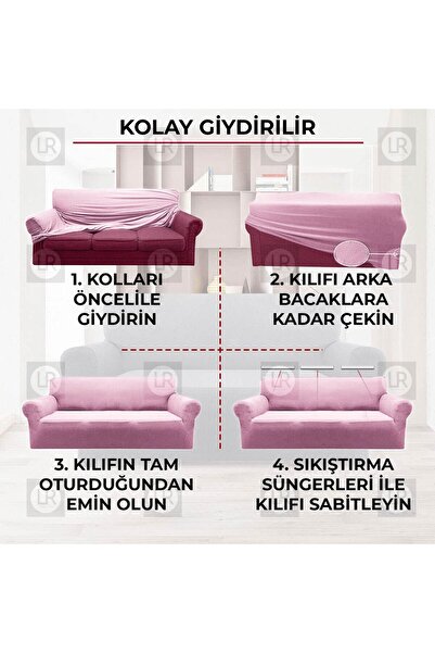 riselerhome Lastıklı Esnek Koltuk Kanepe Takımı Çekyat Örtüsü 3+3+1+1 Takım