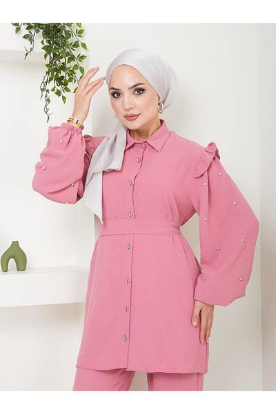 moda periy Women's Ruffled Tunic and Trousers Combo - Summer Set of Two