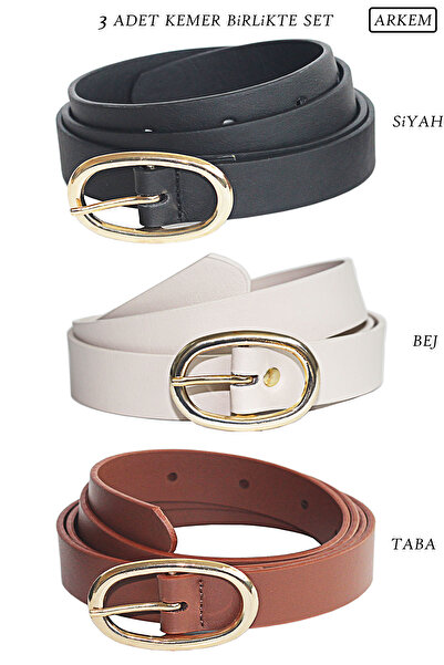 Arkem Kemer حزام نسائي أسود إكرو مع زر ناعم - مجموعة من 3 قطع