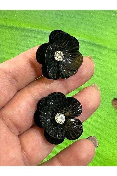 Gönülden Tasarım Set de flori negre cu detalii din piatră de zircon - 3x3 cm, 2 bucăți, paiete și paiete