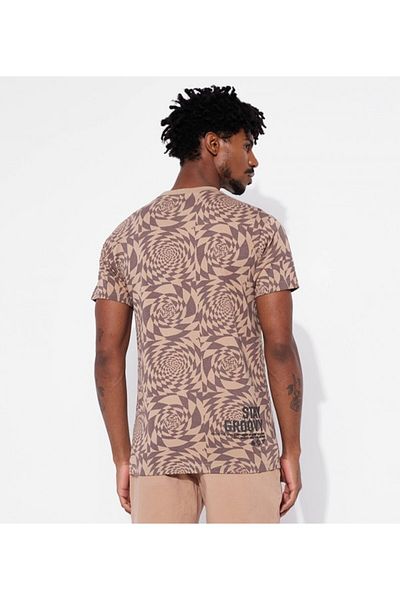 Aeropostale Men's Beige Geometric Pattern Crew Neck Short Sleeve T-Shirt
