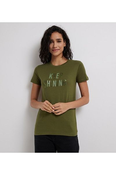 Aeropostale Women's Green Text Printed Crew Neck Short Sleeve T-Shirt