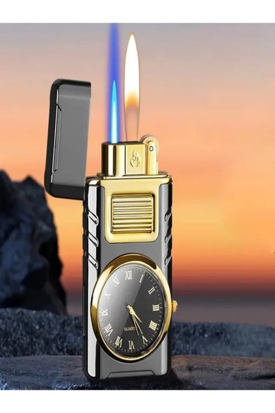 HK GİFT SHOP Kişiye Özel İsimli Tuşlu Saatli Çift Ateşli Çakmak