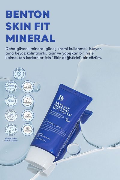 Benton Skin Fit Mineral Sun Cream Spf50+/Pa++++ 50ml - 100% Physical Vegan Sun Cream