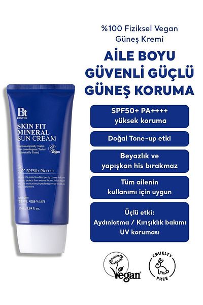 Benton Skin Fit Mineral Sun Cream Spf50+/Pa++++ 50ml - 100% Physical Vegan Sun Cream