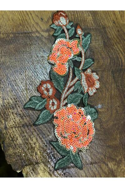 Gönülden Tasarım 22X11 CM Broderie cu modele florale și paiete portocalii App...