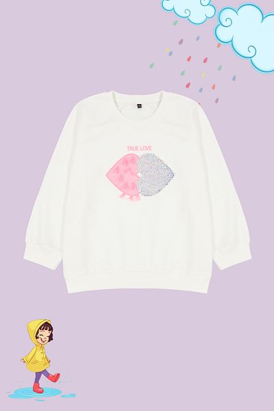 TRENDYOLKIDS Ecru*004 - Girl's Thin Heart Patterned Seasonal Knitted Sweatshirt Tkdaw25sw00001
