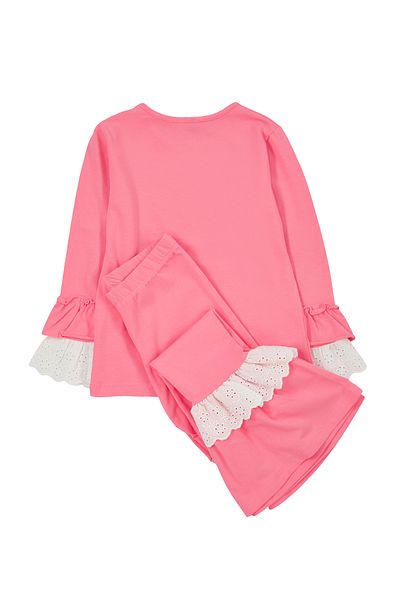 TRENDYOLKIDS Pink Printed Lace Detailed Long Sleeve T-shirt and Leggings Set for Girls - TKDAW25AU00002