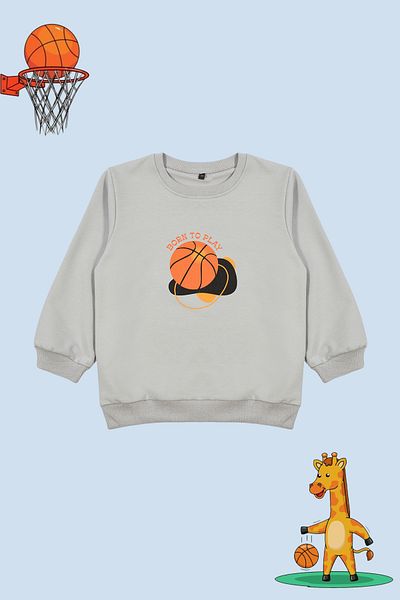 TRENDYOLKIDS Boy's Gray Seasonal Knitted Sweatshirt - Thin Basketball Pattern Tkdaw25sw00005
