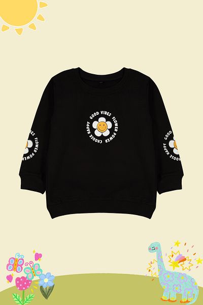 TRENDYOLKIDS Girl's Black Knitted Sweatshirt - Thin Floral Print, Seasonal Tkdaw25sw00001