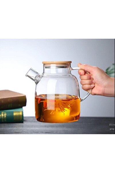 Amentes 950 ml Heat Resistant Glass Herbal Tea Pot with Bamboo Lid Glass Jug