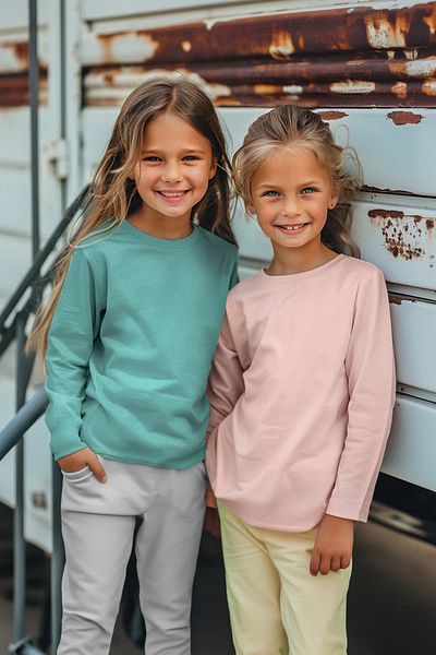 TRENDYOLKIDS Powder-Mint 2-balení pletená trička pro dívky – hladká bavlna Tkdaw25Ts00000