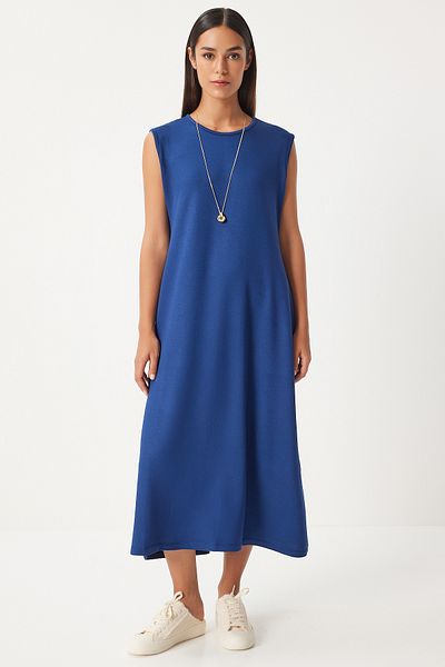 Happiness İstanbul Marineblaues Lycra-Sommer-Strickkleid - ärmellos BF00098