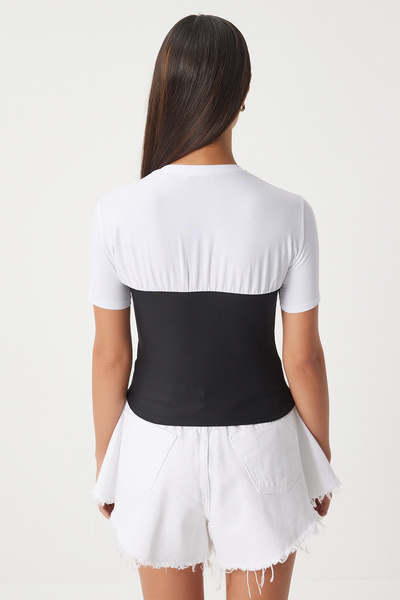 Happiness İstanbul Ασπρόμαυρη Γυναικεία Πλεκτή Μπλούζα - AN00200