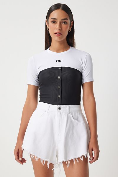 Happiness İstanbul Black and White Women's Knitted Blouse - AN00200