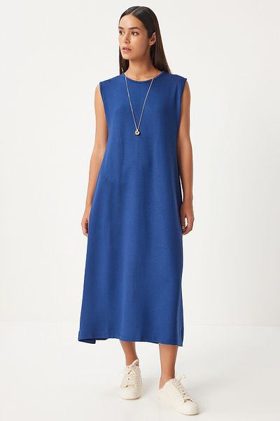 Happiness İstanbul Marineblaues Lycra-Sommer-Strickkleid - ärmellos BF00098