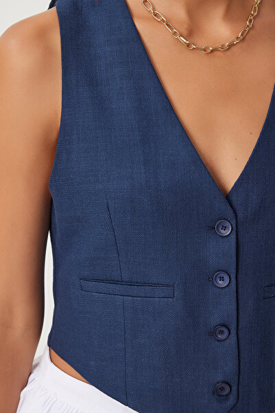 Happiness İstanbul Sötétkék vászon női mellény - KT00011