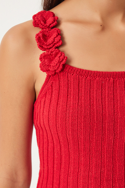 Happiness İstanbul Piros virágmintás termőpántos kötöttáru blúz - AV00037