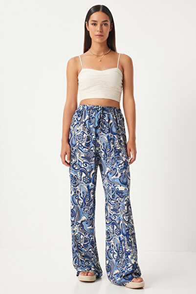 Happiness İstanbul Дамски панталон от вискоза Palazzo в индигово синьо - EN00606