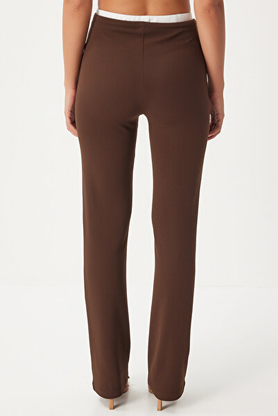 Happiness İstanbul Dámské hnědé detailní pletené kalhoty RV00157