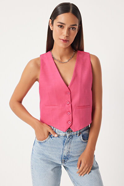 Happiness İstanbul Dark Pink Linen Women's Vest - KT00011