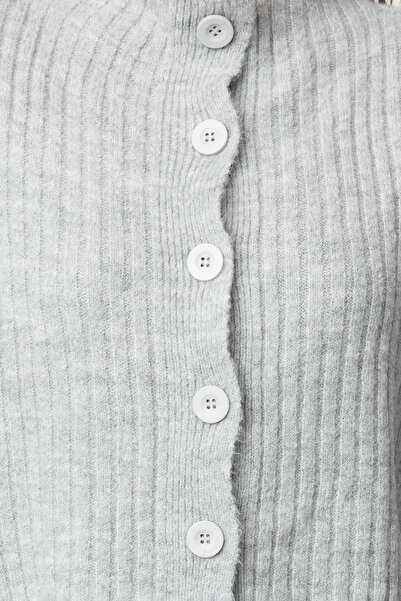Trendyol Collection Šedý úplet s měkkým texturovaným stojáčkem Cardigan TWOAW22HI0174