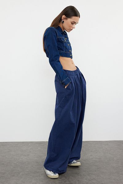Trendyol Collection Magas derekú sötétkék széles lábú farmernadrág - TWOAW25JE00023