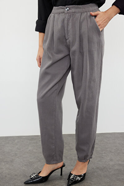 Trendyol Collection Γκρι ψηλόμεσο ελαστικό τζιν μπαλόνι - με Premium λεπτομέρεια ραφής TWOAW25JE00002