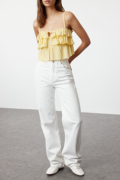 Edit by Trendyol Κίτρινο βολάν Λεπτομερής υφαντή μπλούζα TEDSS24BZ00033