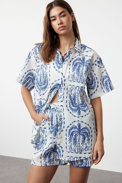 Trendyol Collection Trópusi szövött ingek és rövidnadrágok strandkészlet - TBESS24AU00083