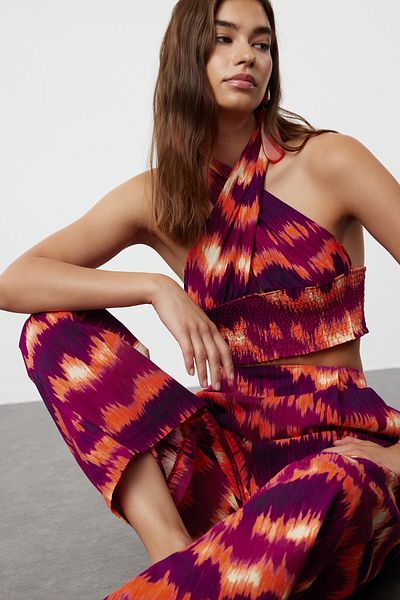 Trendyol Collection Cotton Woven Abstract Print Blouse and Pants Beach Set - Tbess24Au00013