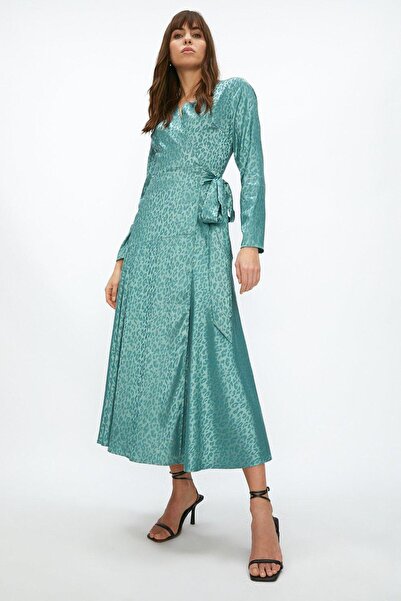 Coast ACC03058 - Satin Jacquard Patterned Midi Wrap Dress - Long Sleeve