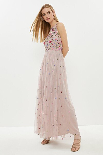 Coast BCC00340 Model Halter Neck Embroidered Maxi Dress