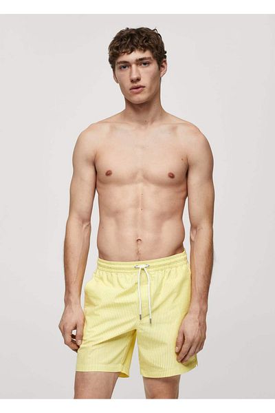 MANGO Man Gestreifter String-Badeanzug aus Seersucker