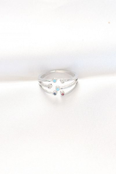 Moka Shopin Silver Colored Zircon Stone Adjustable Ring