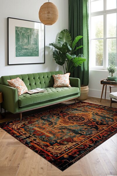 Depoba Parem Vintage Şönil Doğal Pamuk Tabanlı Salon Halısı Kaymaz Antibakter...