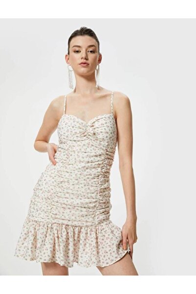 Koton Μίνι φλοράλ φόρεμα με βολάν με λεπτές τιράντες και λεπτομέρεια με φιόγκο