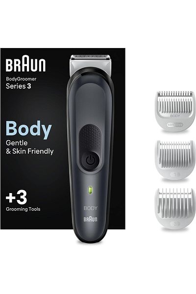 Braun سلسلة العناية بالجسم 3، لطيفة على البشرة، تقنية SkinShield، وقت تشغيل 80 دقيقة، 3 أدوات - BG 3340
