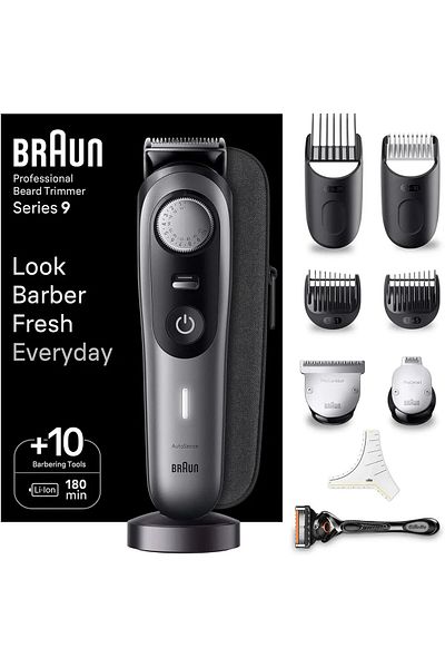 Braun Beard Trimmer Seies 9 Lifetime sharp ProBlade, ProWheel 40 Lengths, 180min Runtime - BT 9420