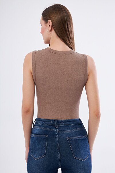 OLESYA DEKOR TASARIM KOZMETİK Women's Vision Ribbed Crew Neck Wide Shoulder Zero Sleeve Undershirt